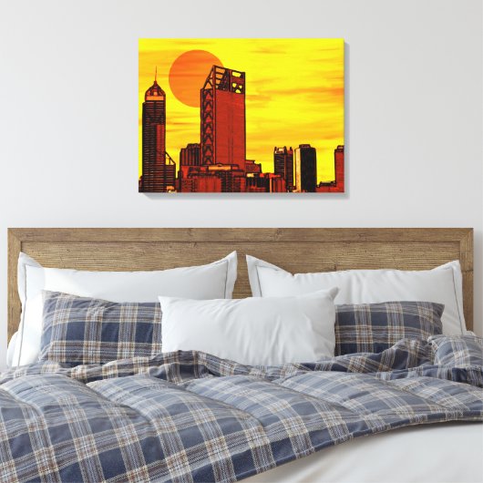City skyline rode zonsondergang canvas afdruk (Insitu (Slaapkamer))