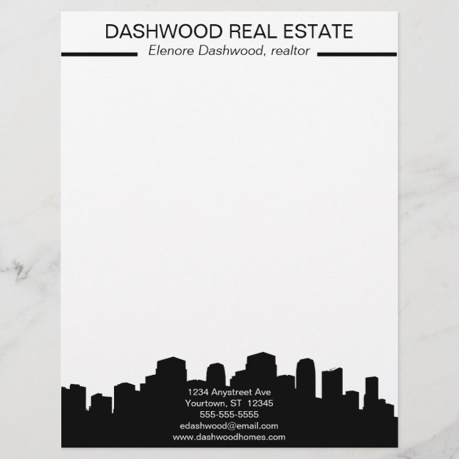 City Skyline Silhouette Real Estate Briefhoofd (Voorkant)