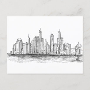 City Skyline Sketch zwart-wit Briefkaart