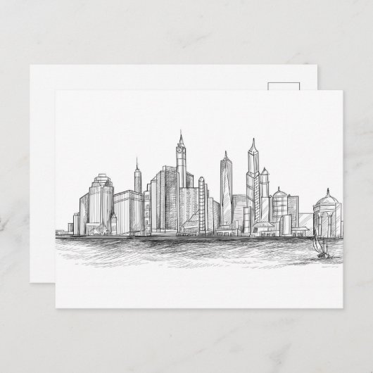 City Skyline Sketch zwart-wit Briefkaart (Voorkant / Achterkant)