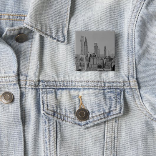 City skyline vierkante button 5,1 cm (In situ)