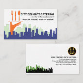 City Skyline Waiter Serving Hand Catering Visitekaartje (Voorkant / Achterkant)