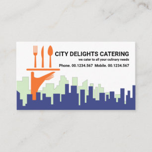 City Skyline Waiter Serving Hand Catering Visitekaartje