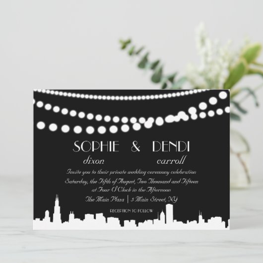 City Skyline Wedding Invitation Kaart (Staand voorkant)