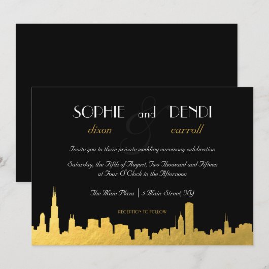 City Skyline Wedding Invitation Kaart (Voorkant / Achterkant)