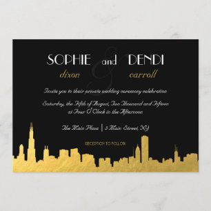 City Skyline Wedding Invitation Kaart