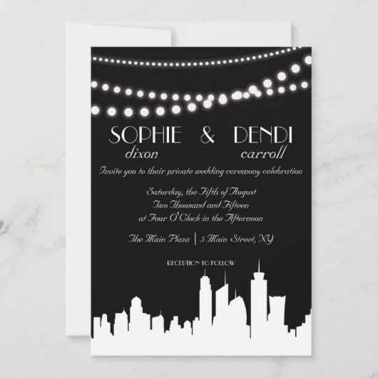 City Skyline Wedding Invitation Kaart (Voorkant)