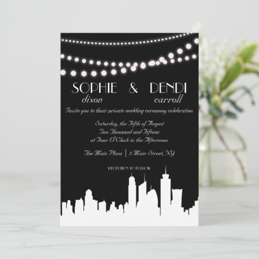 City Skyline Wedding Invitation Kaart (Staand voorkant)