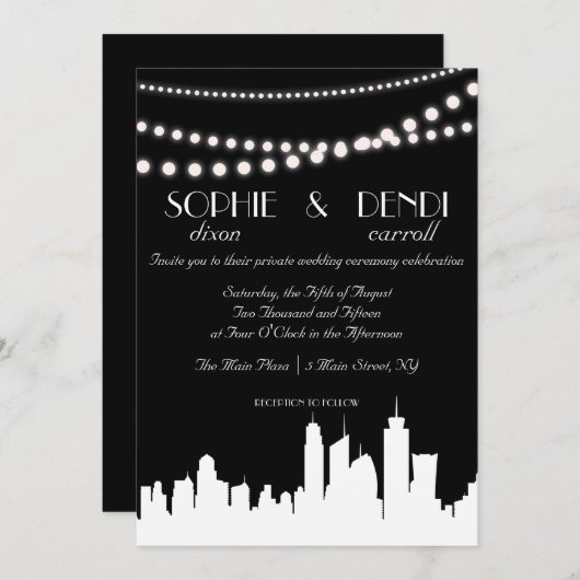 City Skyline Wedding Invitation Kaart (Voorkant / Achterkant)