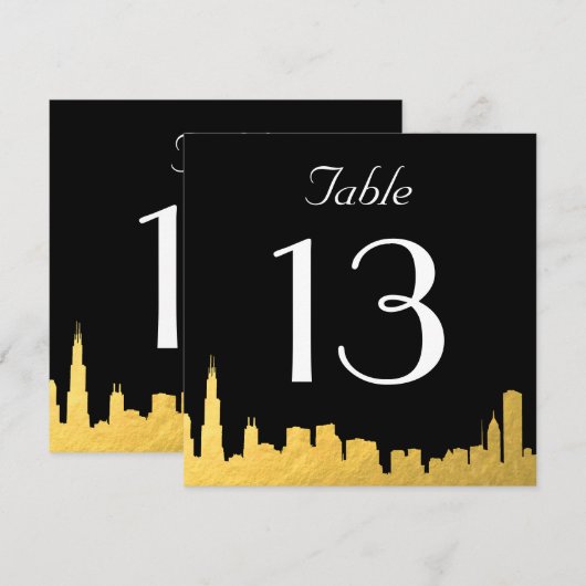 City Skyline Wedding Table Number Kaart (Voorkant / Achterkant)
