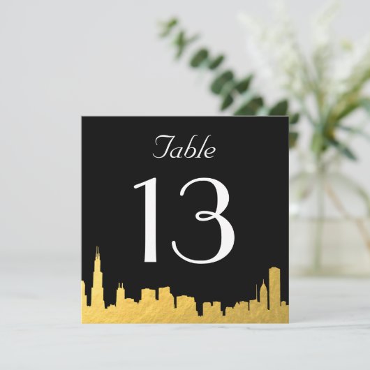 City Skyline Wedding Table Number Kaart (Staand voorkant)