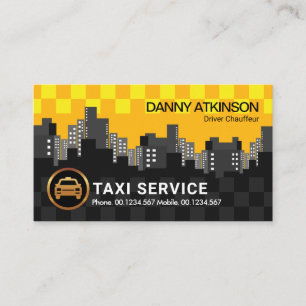 City Skyline Yellow Taxi Check Box CAB Driver Visitekaartje