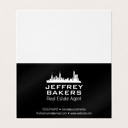 City Skyline | Zwarte textuur Visitekaartje (Buitenkant ongevouwen)