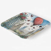 City Skyling Rozen Vlinders en Hete Luchtballon Papieren Bordje (Gebogen)