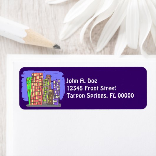 City Skyscrapers Plum Paars Return Label (Insitu)