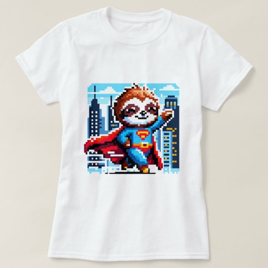 City Sloth Superhero - Pixel Art Urban Hero T-shirt (Design voorkant)