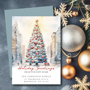 City Street Kerstmis Nieuwe adresaankondiging Aankondiging