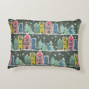 City Street met gouden sterren, gestreept blauw Decoratief Kussen