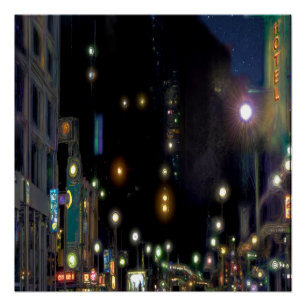 CITY STREET NIGHT SCENE PERFECT POSTER