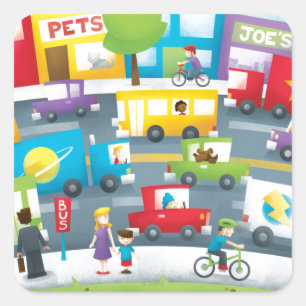 City Street Vierkante Sticker