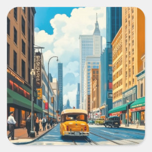 City Streets Magazine Illustratie Vierkante Sticker