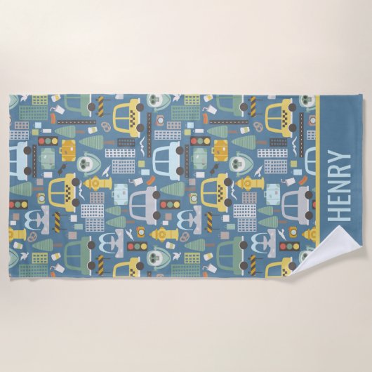 City Transportation Kinder Personalized Strandlaken (Voorkant)