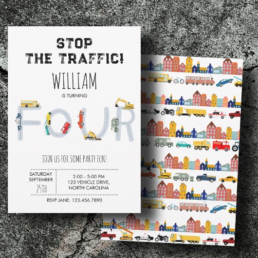 City Transportation Vehicles Truck Four Birthday