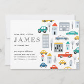 City TransportBoy Cars Second Birthday Party Kaart (Voorkant)