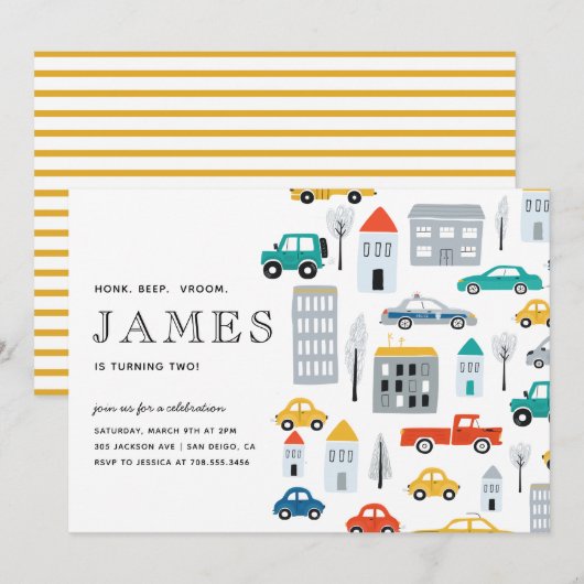 City TransportBoy Cars Second Birthday Party Kaart (Voorkant / Achterkant)