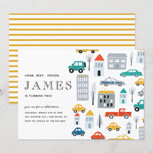 City TransportBoy Cars Second Birthday Party Kaart