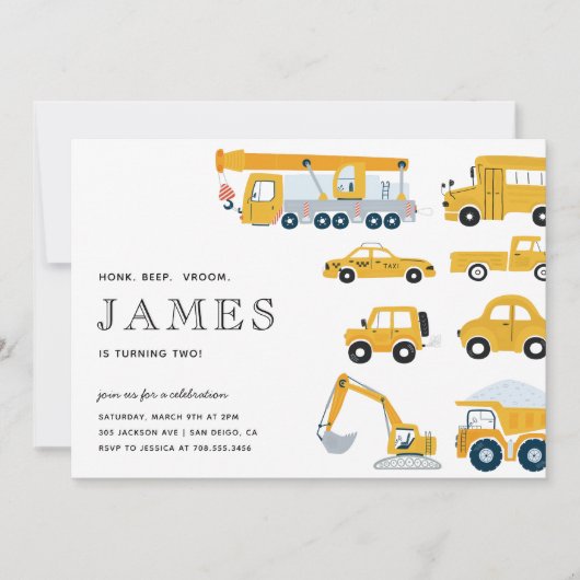 City TransportBoy Yellow Second Birthday Kaart (Voorkant)