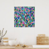 City-Uitzicht bij 's nachts Abstract schilderen Poster (Keuken)