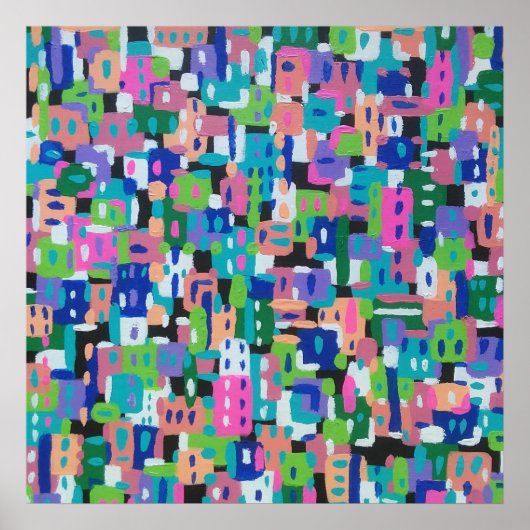 City-Uitzicht bij 's nachts Abstract schilderen Poster (Voorkant)