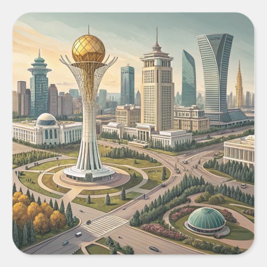 City Uitzicht Vierkante Sticker (Voorkant)