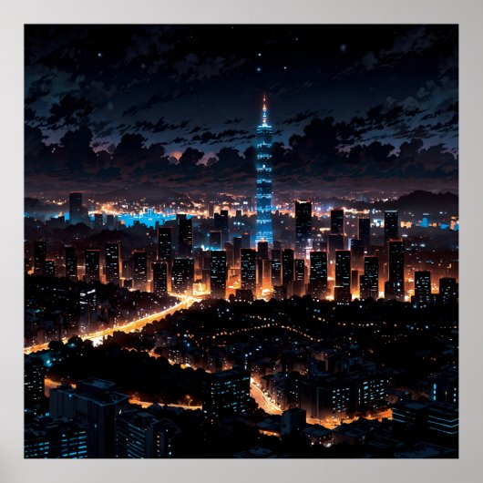 City view at night poster (Voorkant)