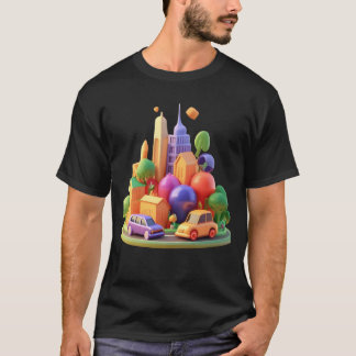 city with houses roads cars hospital and Malls gif T-shirt