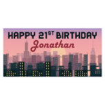 Cityscape 21st Birthday Banner Party Decor<br><div class="desc">Gedrukt op Glanzend gecoat zwaar papier met levendige kleurinkt. Gemakkelijk om op uw feest te hangen en te tonen.</div>