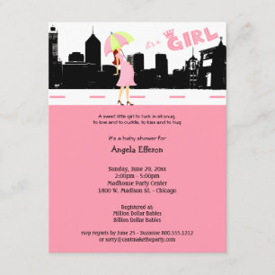 Cityscape Baby Girl Shower Kaart