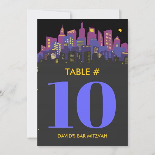 CITYSCAPE Bar Bat Mitzvah Table Number Kaart (Voorkant)