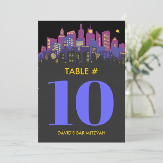 CITYSCAPE Bar Bat Mitzvah Table Number Kaart (Staand voorkant)