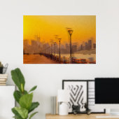 Cityscape bij zonsondergang poster (Thuiskantoor)