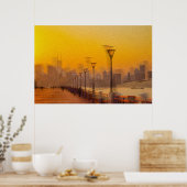 Cityscape bij zonsondergang poster (Keuken)
