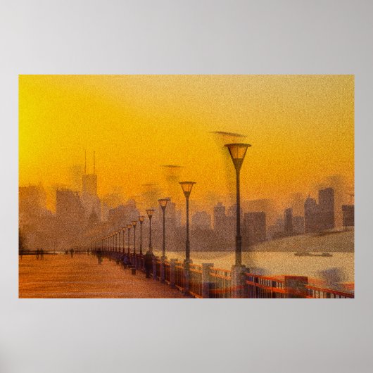 Cityscape bij zonsondergang poster (Voorkant)