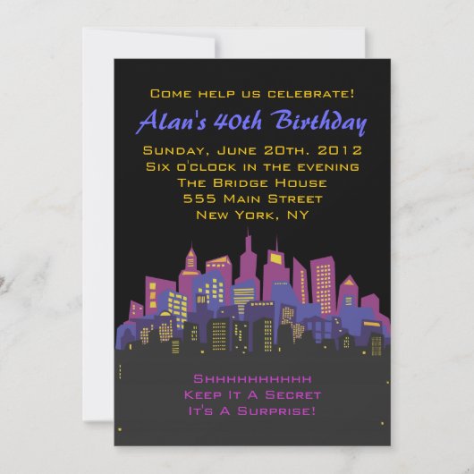 CITYSCAPE Birthday party Invitation Kaart (Voorkant)