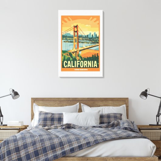 Cityscape California Opvallend Vector Ontwerp Canvas Afdruk (Insitu (Slaapkamer))