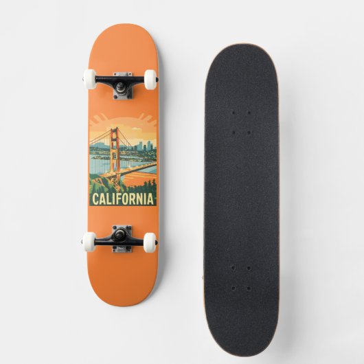 Cityscape California Opvallend Vector Ontwerp Persoonlijk Skateboard (Voorkant)