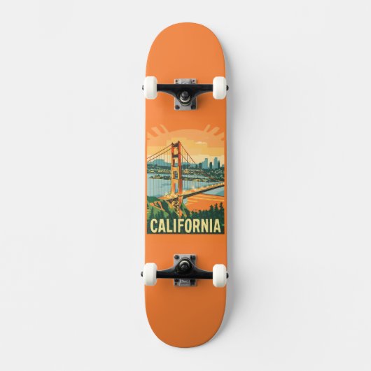 Cityscape California Opvallend Vector Ontwerp Persoonlijk Skateboard (Voorkant)