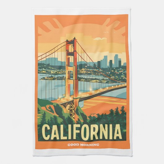 Cityscape California Opvallend Vector Ontwerp Theedoek (Verticaal)