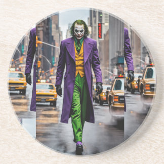 Cityscape Chaos: De Joker's Midnight Meanderings Zandsteen Onderzetter