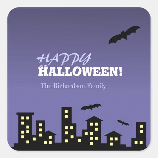 Cityscape Halloween Vierkante Sticker (Voorkant)
